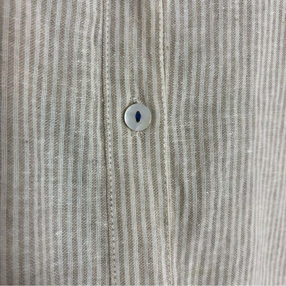Umgee Cotton Blend Beige White Stripe Lace Trim Button Front Shirt XL - Picture 10 of 15